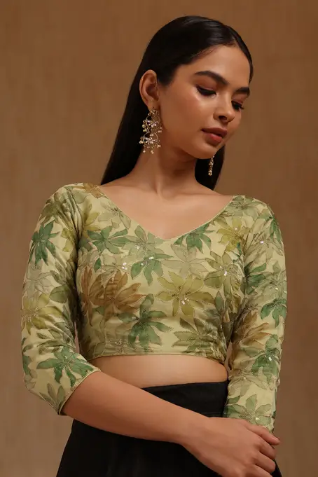 Olive Green Floral Designer Blouse – Olive Green